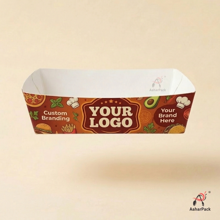 750 ML Custom Logo Printed Paper Trays | Personalized Large Disposable Food Boats