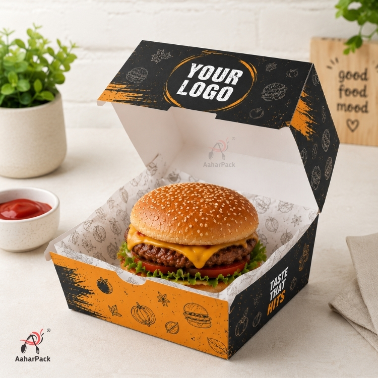 4x4 Inch Custom Printed Burger Boxes | Branded Food Packaging