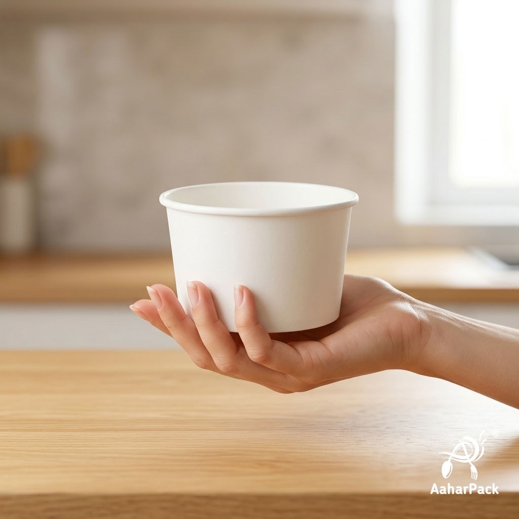 350 ML White Paper Bowls | Disposable Leak-Proof Food Tubs for Curries & Desserts